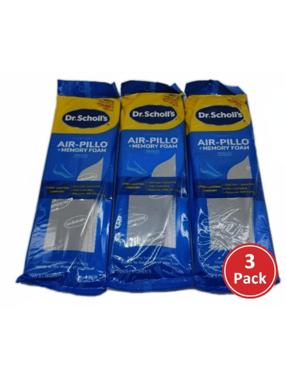 Dr. Scholl's Air-Pillo Memory Foam Insoles 3-Pack - Mens 7-13 Womens 5-10 NEW
